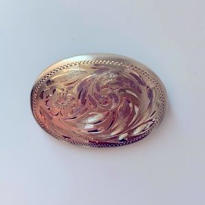 1950s Vintage Bond Boyd Sterling Oval Floral Hand Etched Brooch Pin